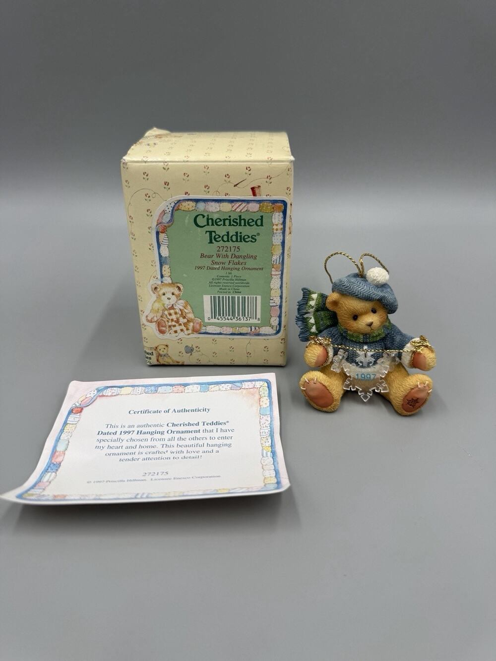 1997 Cherished Teddies Bear W/ Dangling Snow Flakes Ornament 272175